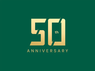 50th Anniversary luxury gold celebration with geometric shapes numbers logo typography vector design concept. Fifty Years anniversary gold template for celebration event, business company, card, web.