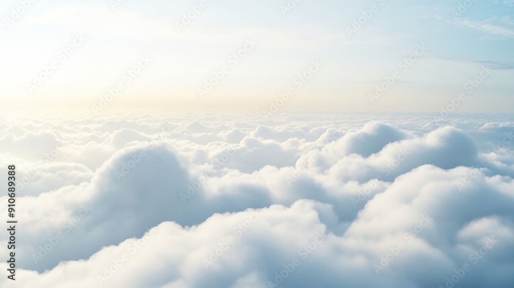 Poster High nature view large white clouds on soft sky background in the morning View of white cloudy on the plane : Generative AI