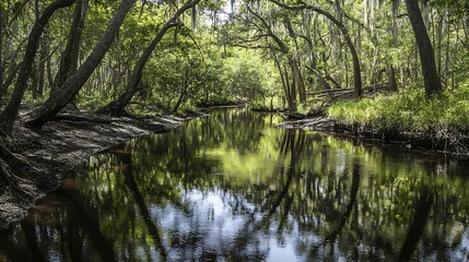 Pellicer Creek conservation area on East Coast Florida landscape view : Generative AI