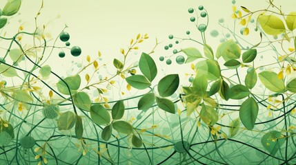 Elegant green plant background with intricate biochemistry structures overlay, featuring detailed molecular diagrams and scientific elements for nature and science themes, ideal for educational and re