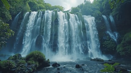 Naklejka premium Waterfall in Lush Green Forest