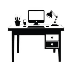 office desk vector silhouette icon for design