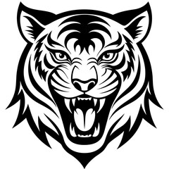 Angry tiger head silhouette vector on a white background