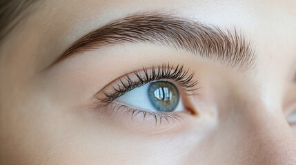 Obraz premium Close-up shot of a girl eyebrows after grooming, before applying permanent makeup. Minimalist background, room for text.