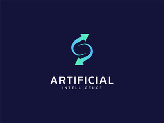 Artificial intelligence with letter s Trade Arrows technology Analysis logo vector design concept. AI technology logotype symbol for advance technology, tech company, ui, online network, robotics, web