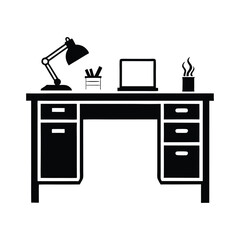 office desk vector silhouette icon for design