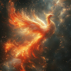 Fiery Abstract Style: A Mystical Phoenix Rising in Blazing Colors