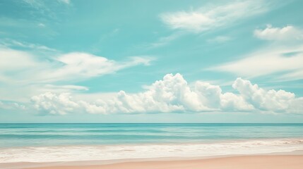 Fototapeta premium Beautiful tropical beach with blue sky and white clouds abstract texture background Copy space of summer vacation and holiday business travel concept Vintage tone filter effect color s : Generative AI