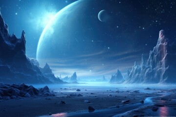 Fototapeta premium Moon surface with distant Earth and starfield moon landscape astronomy.
