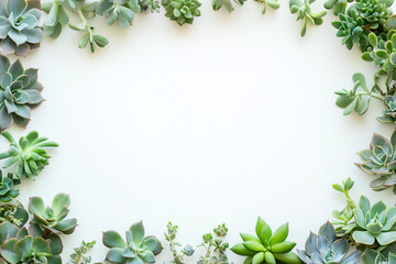 Fototapeta premium Succulent Plants Lined Frame on a Minimalistic White Background: A Green Touch