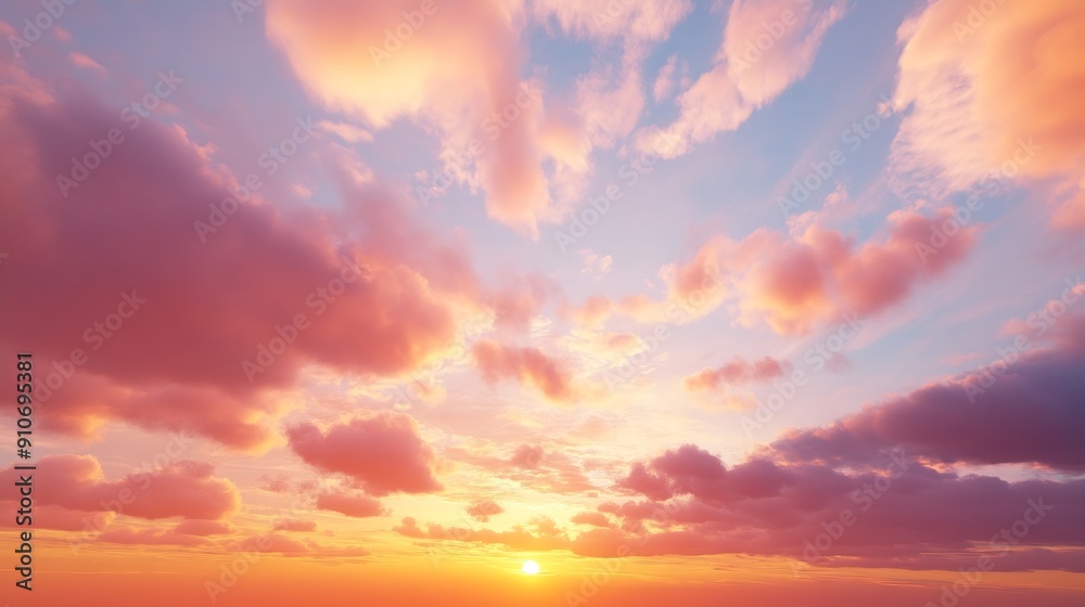 Poster ideal for sky replacement project panoramic colorful pinkorangeblue dramatic sky with clouds illumin