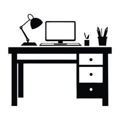 office desk vector silhouette icon for design