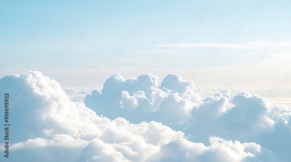 Poster High nature view large white clouds on soft sky background in the morning View of white cloudy on the plane : Generative AI