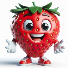 Fototapeta premium Advertising - product photo of high detailed 3D cartoon character of smiling strawberry
