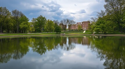 Obraz premium Mirror Lake Ohio State University : Generative AI