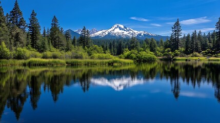 Mirrored lake view in the Shasta Trinity Mountains : Generative AI