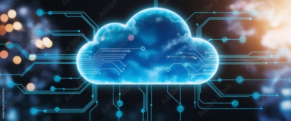 Poster futuristic cloud computing concept with digital connections