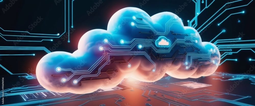 Poster futuristic cloud computing concept with digital connections