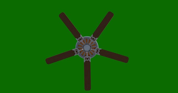 Spinning indoor fan; Rotating blades of a ceiling fan on a green screen
