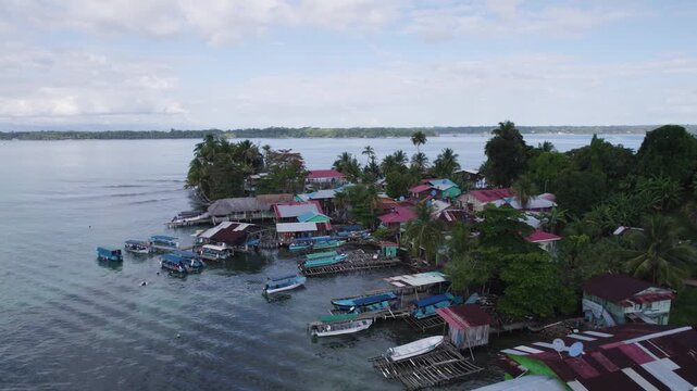 Aerial view of Bastimentos Island, located in the scenic Bocas Del Toro District of Panama. Orbit motion shot