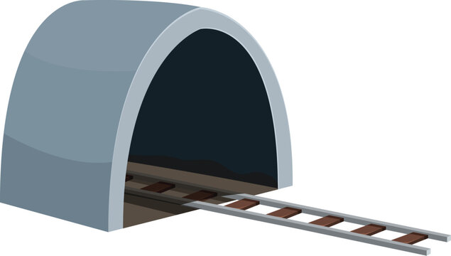 Fototapeta Train tunnel entrance is leading into the dark abyss with railroad tracks