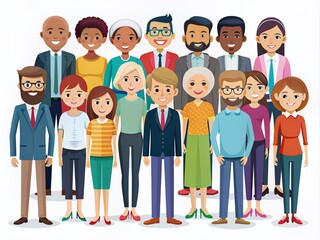 Fototapeta premium Simplified, colorful illustrations of diverse characters on a clean white background, perfect for use in various designs, presentations, and communications requiring friendly, approachable visuals.