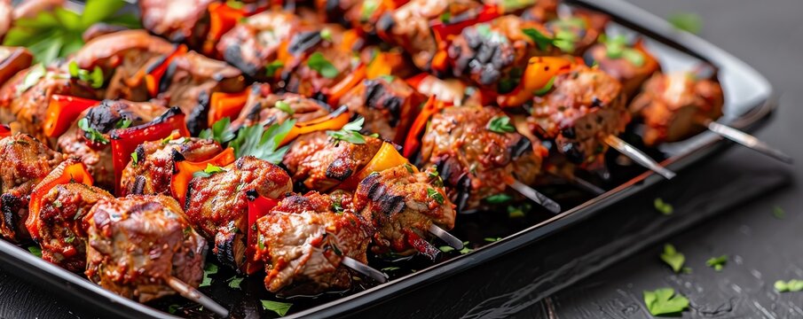 Indian mutton kebabs with a salty marinade, grilled to perfection, outdoor picnic setting Juicy and flavorful, traditional barbecue, rich and smoky, Indian cuisine