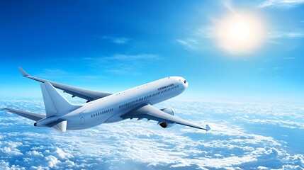 Airplane flying on blue sky : Generative AI