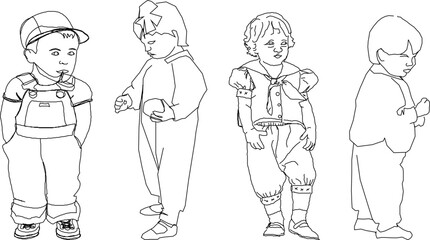 Vector sketch illustration of silhouette design of little boy playing