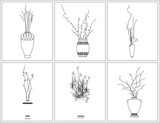 Vector sketch illustration of silhouette design of wall decoration painting of ornamental plants with beautiful graphics for home interior and greening of city parks