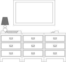 Vector sketch illustration of silhouette drawing of dressing table furniture design for dressing up in the room 
