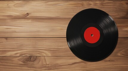 A vinyl record with a blank label on the floor beside a bed in a rustic bedroom. The room features wooden floors, a quilted bedspread, and sunlight streaming through sheer curtains, creating