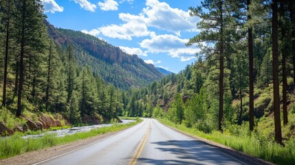 Naklejka premium Winding Road Through a Lush Mountain Valley