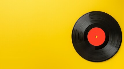 Bright yellow surface featuring a vinyl record with clear spaced