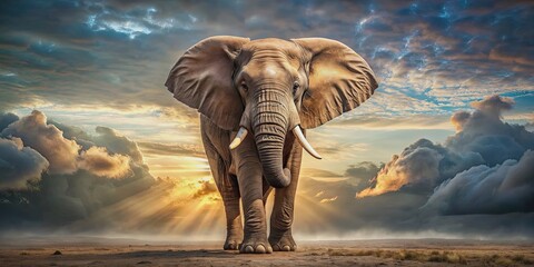 Fototapeta premium Majestic and powerful elephant, a legendary creature , wildlife, ivory, tusks, wild, endangered, majestic, strong, enormous
