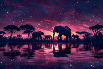 Elephants Under a Starry Sky