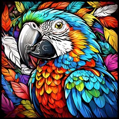 Obraz premium parrot in the jungle Vibrant parrot illustration with colorful feathers