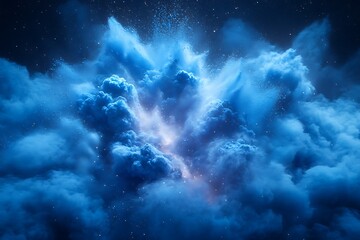 Obraz premium Blue Powder Explosion Abstract Art, blue powder splash, blue smoke 