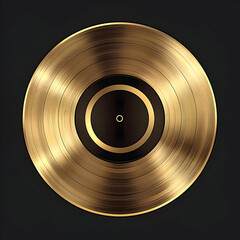 Shiny gold vinyl record on a black background, perfect for music themes, nostalgia, and vintage...