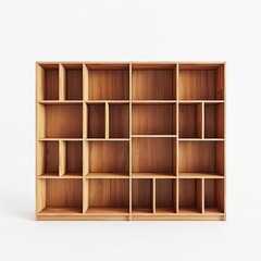 3D Render, Low Poly style of basic shelving unit with open compartments and minimal decoration, on isolated white background, Generative AI