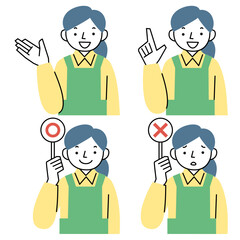 エプロンを着けた女性の上半身のポーズセット