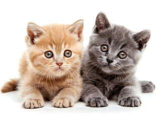 Two adorable kittens, one orange and one gray, lying together. Perfect for pet lovers and animal-themed projects.