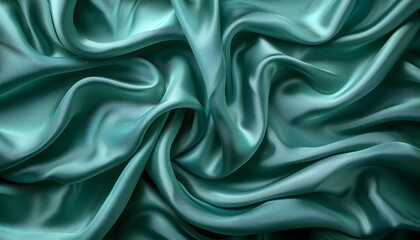 Fototapeta premium Teal silk fabric is folded and draped in a swirling pattern