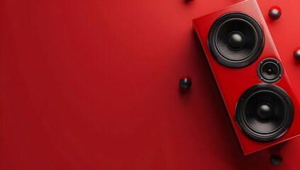 Vibrant red speaker positioned against a striking background, perfect for showcasing music and technology themes.