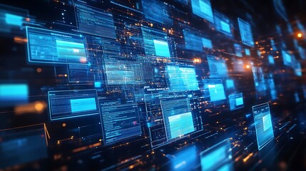  Abstract network grid with files and folders, futuristic software interface, digital document management system, store, search and organize documents, corporate business, paperless office