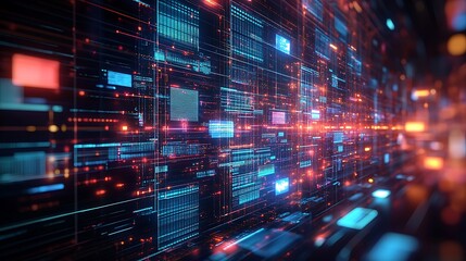  Abstract network grid with files and folders, futuristic software interface, digital document management system, store, search and organize documents, corporate business, paperless office