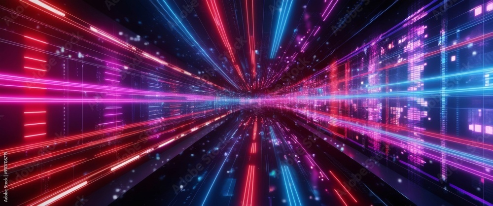 Poster Futuristic Digital Light Display with Colorful Abstract Patterns