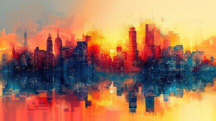 Fototapeta premium Cityscape Reflection in Watercolor