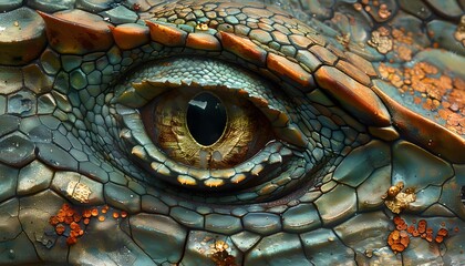 Naklejka premium A close-up of a dragon's eye with textured scales