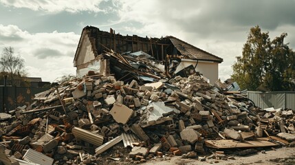 Rubble Pile of a Demolished Brick House